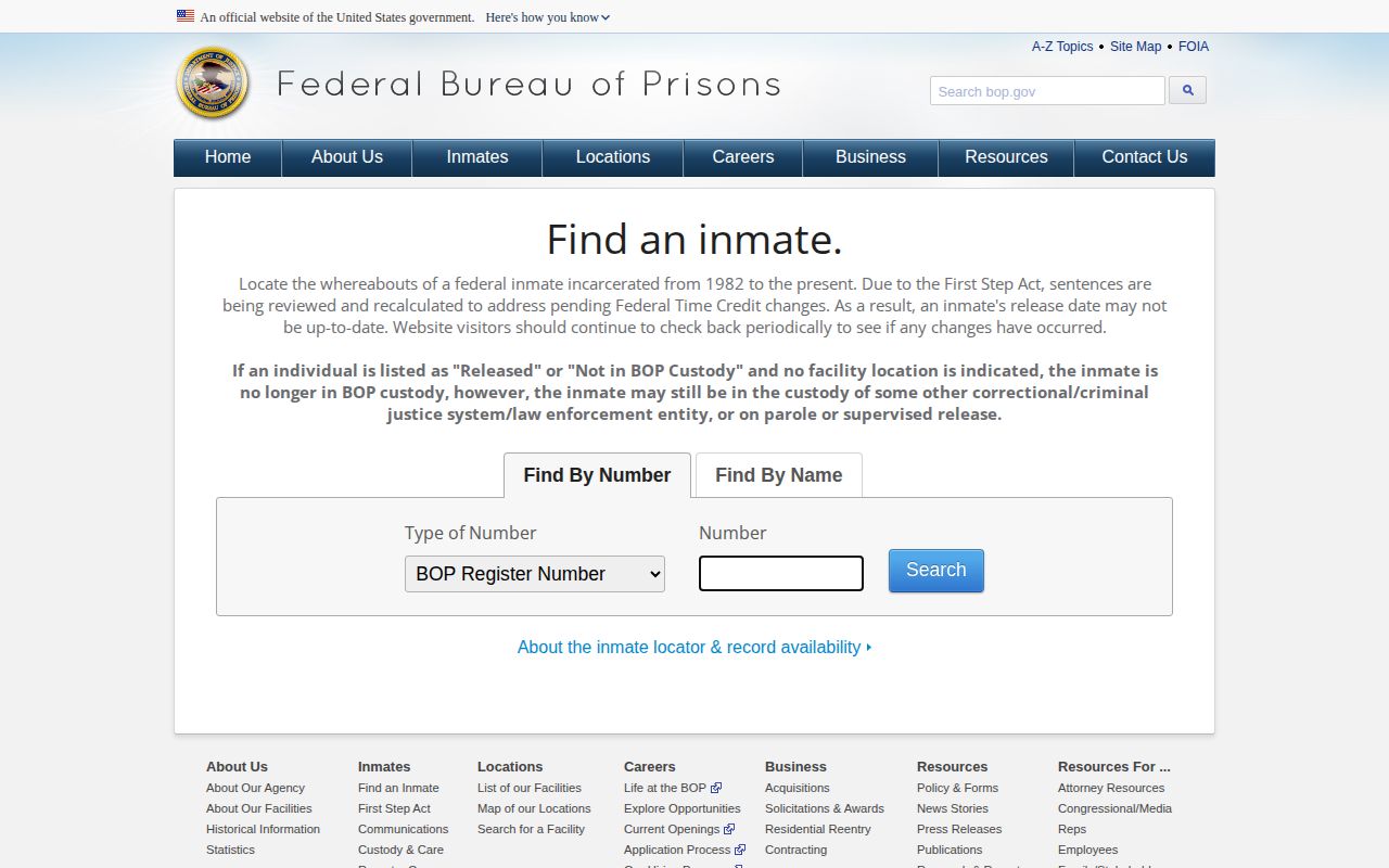 Federal BOP locator for a Glasscock County federal release inquiry