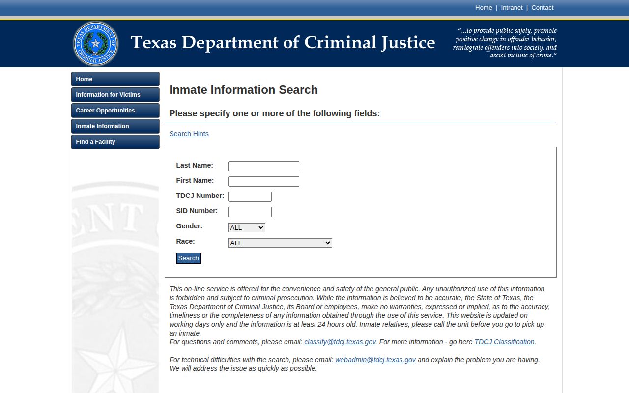 TDCJ search for Glasscock County released inmate records