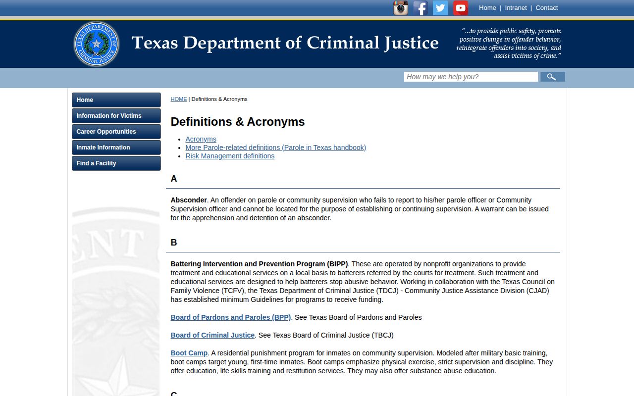 TDCJ definitions for projected and maximum release dates